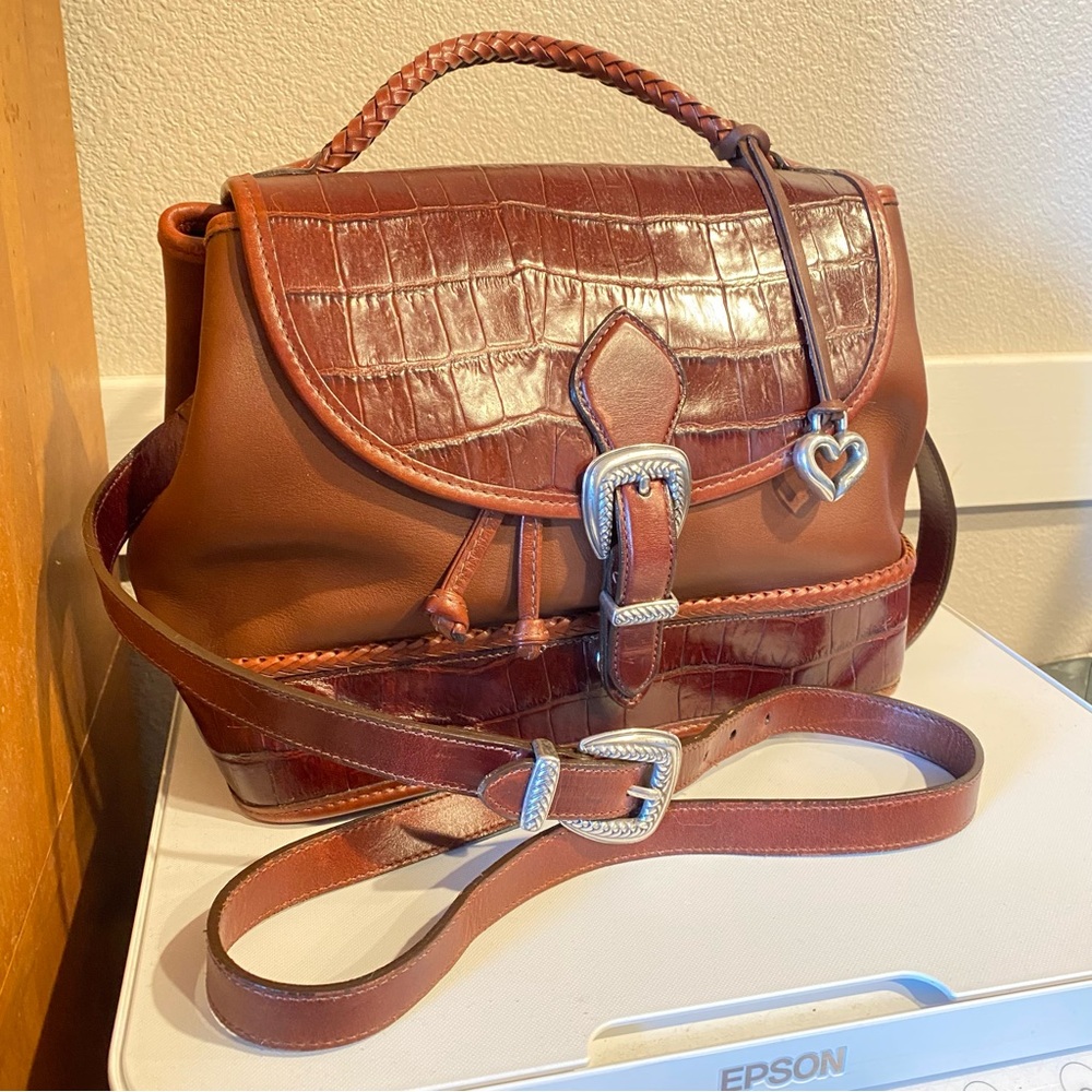 Brighton Brown Croc-Embossed Leather Shoulder Bag with Heart Charm